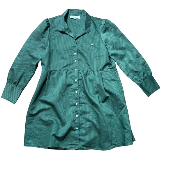 Tuckernuck Florence Shirt Dress size L large green stripe blue mini long sleeve - Picture 6 of 12